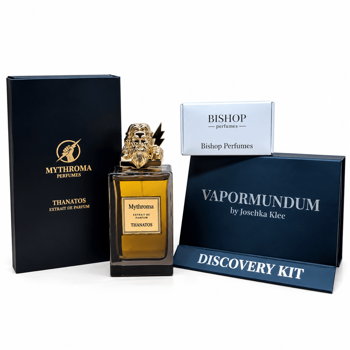 Mythroma Thanatos mit Probenbundle mit Bonne Nuit, Bonjour und Vapormundum - thomas-parfum.com